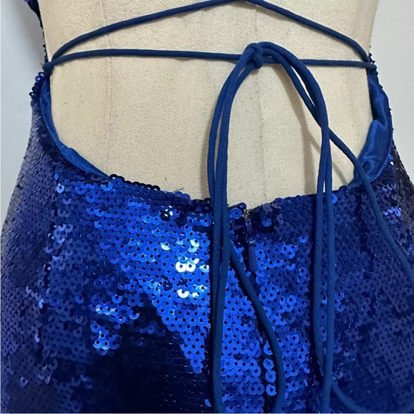 Sherri Hill Bright Blue Sequin Strappy Back Formal Dress Size 4 Prom Homecoming - Picture 7 of 15